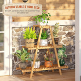 3-Tier Bamboo Plant Stand, Indoor Outdoor Ladder Shelf & Flower Rack