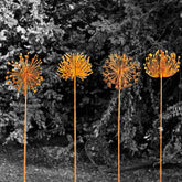 Set of 4 Rusty Metal Dandelion Garden Stake 3D Hand-Welded Design