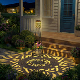 Solar Lantern with Plant Stand, Bronze Metal, Patio Garden Decor