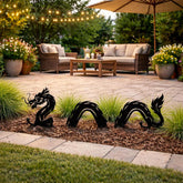 Metal Garden Stakes Dragon, Outdoor Yard Decor, Black Steel