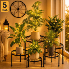 Set of 5 Metal Plant Stands, Heavy Duty Indoor Outdoor Flower Pot Risers