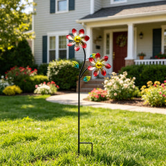 Metal Flower Wind Spinner Stake, Outdoor Garden Kinetic Sculpture, Yard Art Decor, 3 Designs, UV Resistant