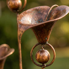 Copper Flower Garden Stake, Metal Yard Art Decor, Outdoor Garden Sculpture, Flower Bed Decor, Patio Lawn Ornament
