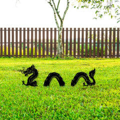 Metal Garden Stakes Dragon, Outdoor Yard Decor, Black Steel