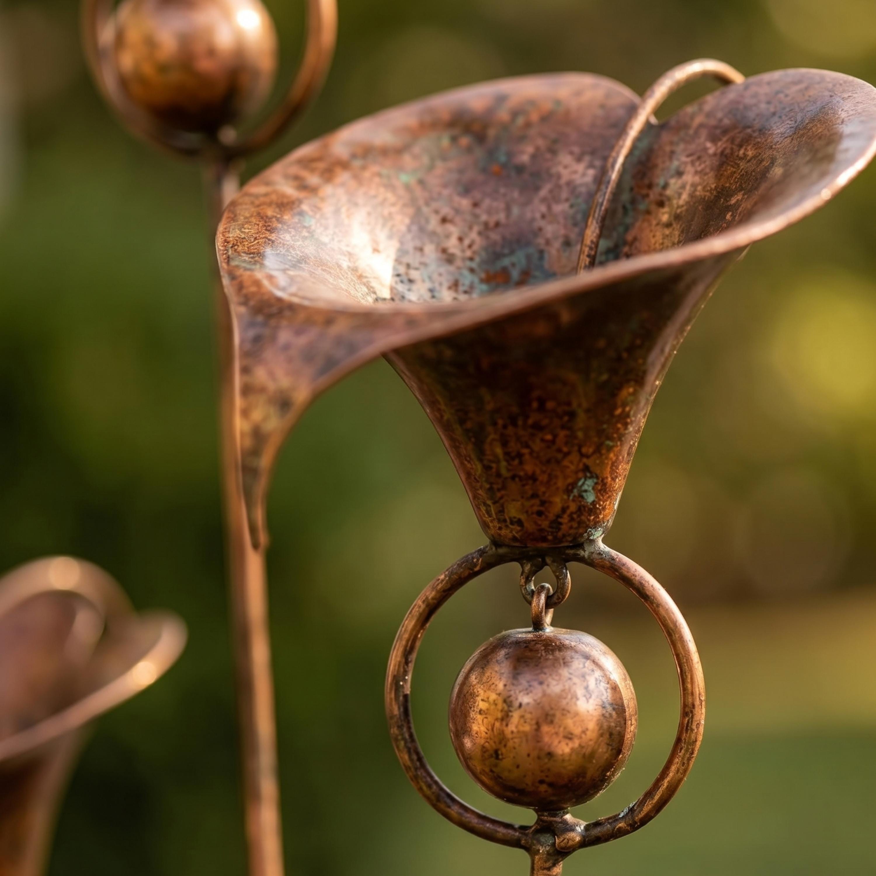 Copper Flower Garden Stake, Metal Yard Art Decor, Outdoor Garden Sculpture, Flower Bed Decor, Patio Lawn Ornament