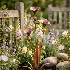 Copper Flower Garden Stake, Metal Yard Art Decor, Outdoor Garden Sculpture, Flower Bed Decor, Patio Lawn Ornament
