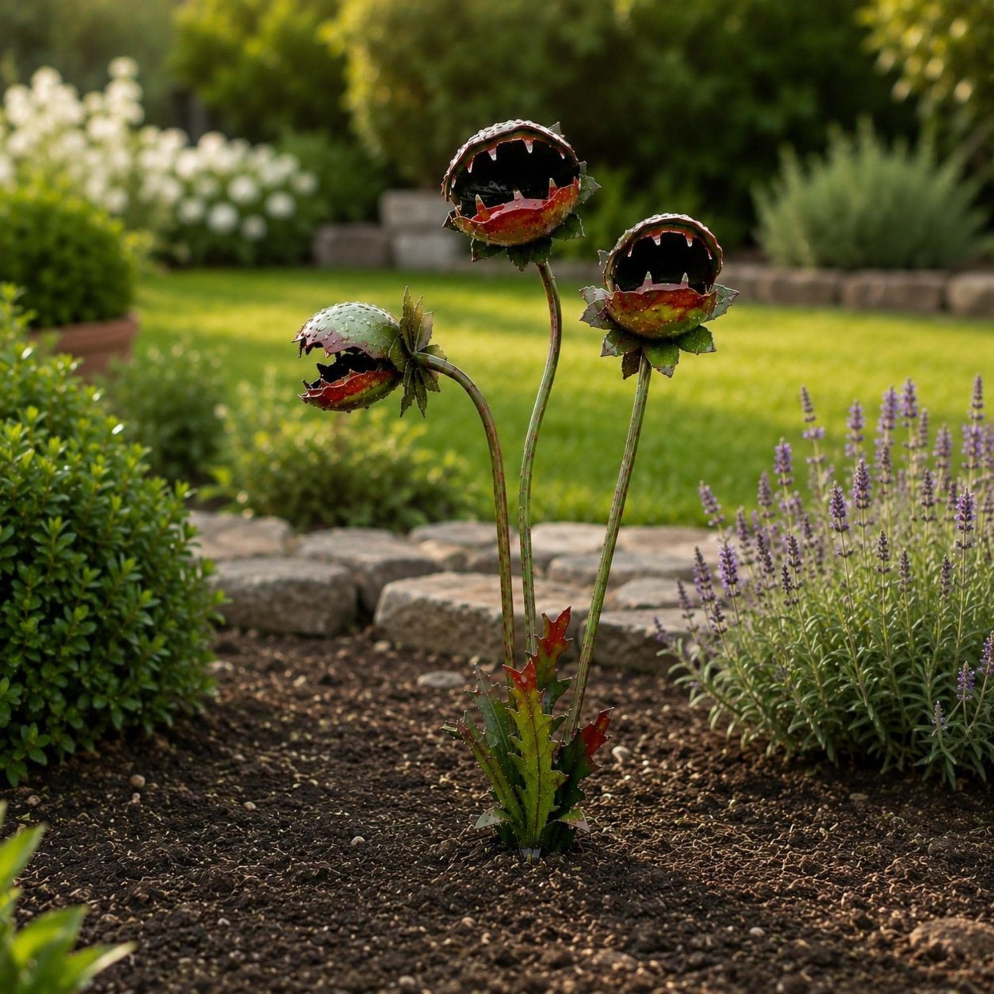 Carnivorous Plant Garden Stake, Venus Flytrap Metal Yard Art, Gothic Garden Decor, Exotic Outdoor Plant Sculpture