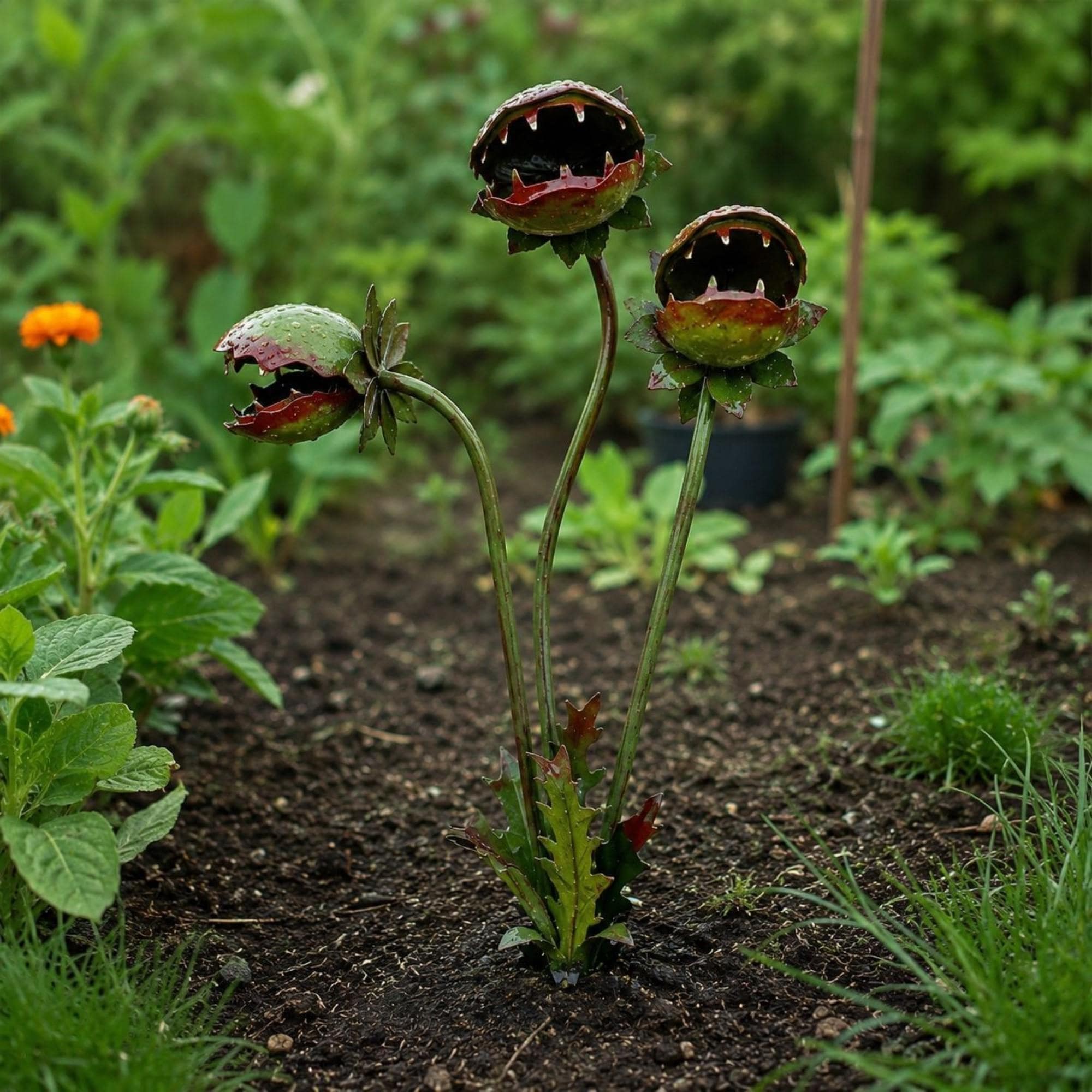 Carnivorous Plant Garden Stake, Venus Flytrap Metal Yard Art, Gothic Garden Decor, Exotic Outdoor Plant Sculpture
